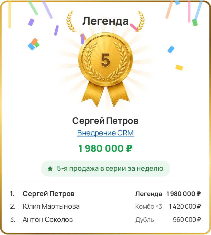 Окно Sales Arena со ступенью «Легенда»